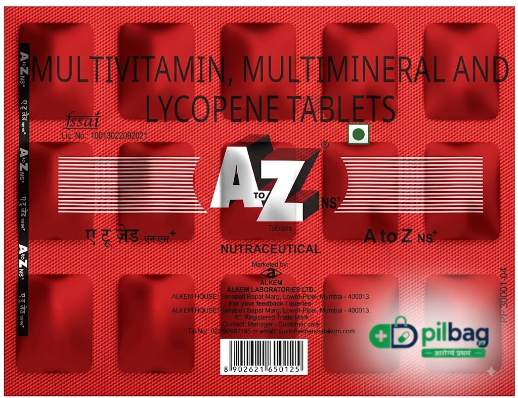 A to Z NS+ Daily Multivitamin Tablets – Zinc & Vitamin C for Immunity, B-Complex & Essential Nutrients for Energy & Wellness